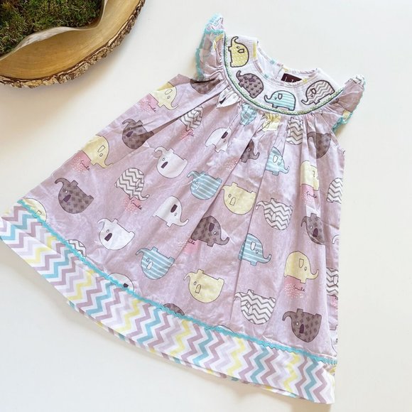 Lil Cactus Smocked Elephant Dress | 2T - Picture 2 of 6
